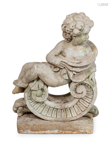 A Cast Stone Garden Cherub Height 27 1/2 x widt…