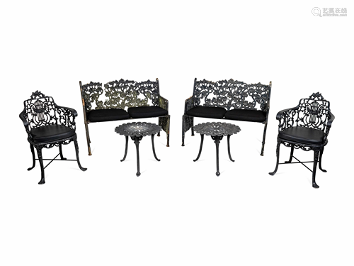 A Suite of Black Painted Metal Garden Furniture Height