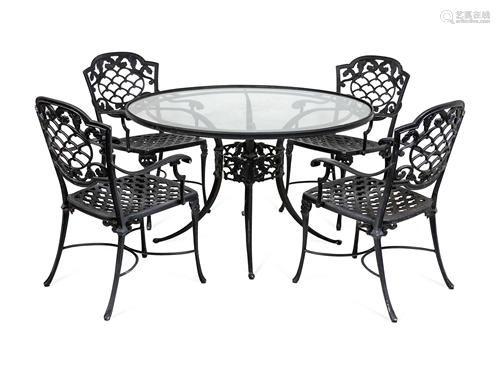 A Black Painted Metal Garden Table and Chairs Hei…