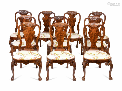 A Set of Ten George II Style Walnut Dining Chairs