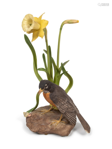 A Boehm Porcelain Robin with Daffodils Height