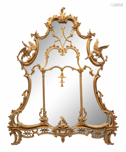 A Chippendale Style Giltwood Overmantle Mirror H…