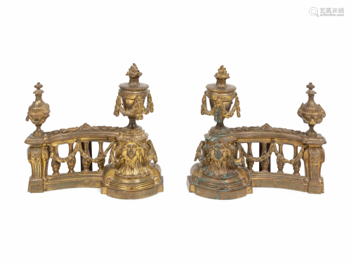A Pair of Empire Style Gilt-Bronze Chenets Height of