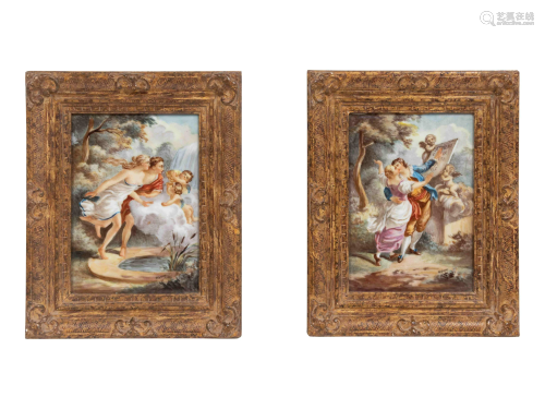 A Pair of French Porcelain Plaques Each 7 3/4 …