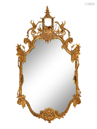 A Chinese Chippendale Style Giltwood Mirror Height 4…