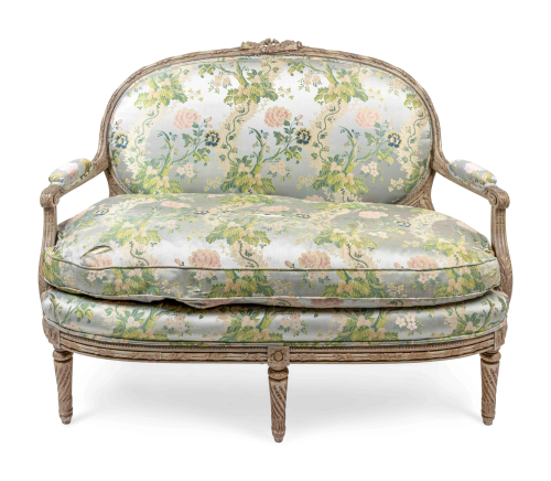 A Louis XVI Style Grey Painted Upholstered Settee