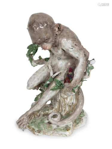 A German Porcelain Figure of a Monkey Height 1…