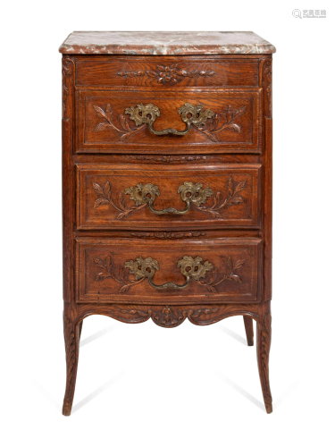 A Louis XV Style Chestnut Marble-Top Side Chest Height