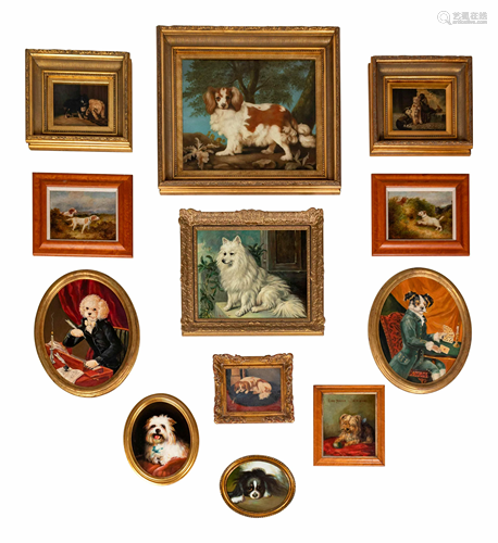 A Group of Twelve Dog Paintings Largest