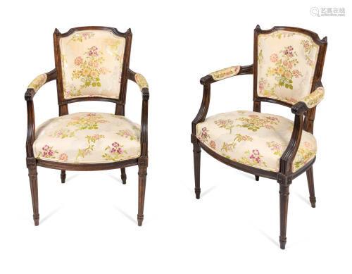 A Pair of Louis XVI Style Fauteuils Height 34 x width