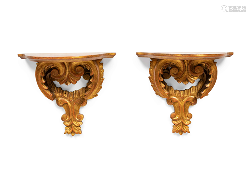 A Pair of Giltwood Wall Brackets Height 12 x width 1…