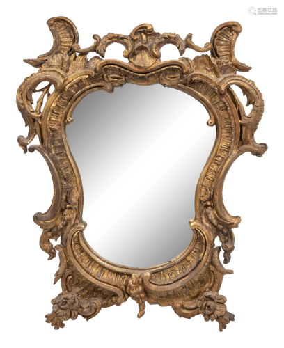 A Rococo Style Giltwood Mirror Height 34 x width 28
