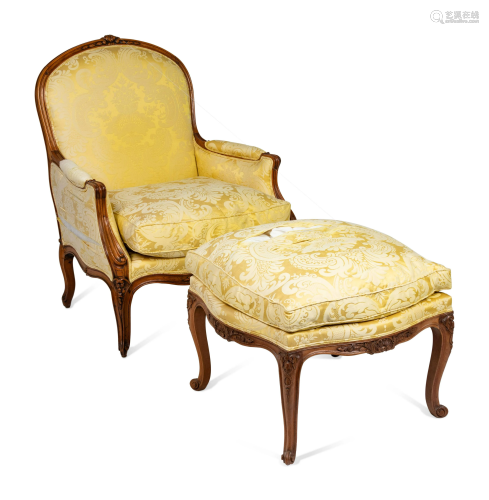 A Louis XV Style Carved Beechwood Bergere and Otto…