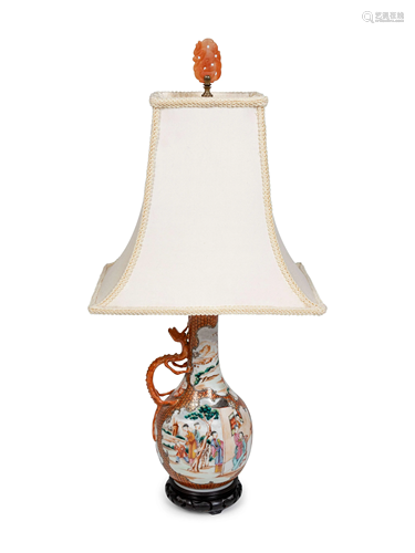 A Chinese Porcelain Vase Mounted as a Lamp Height 12 x