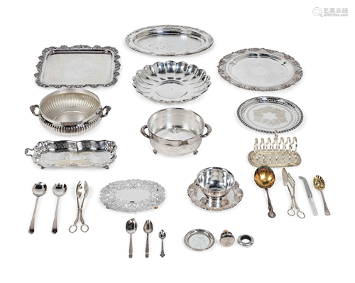 A Collection of Forty-Two Silver-Plate Serving Articles