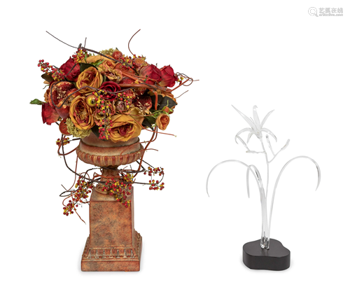 A Glass Flower and Faux Floral Arrangement Height of