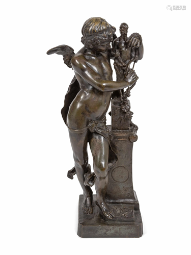 A Patinated Bronze of Cupid Height 28 inches.