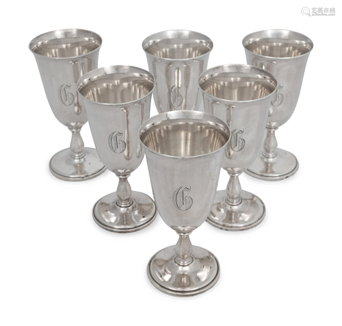 Set of Six Dominick & Haff Silver Goblets Height 6 3/4