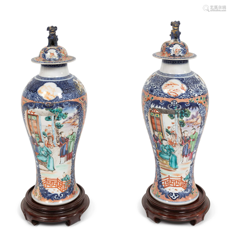 A Pair of Chinese Export Mandarin Palette Vases and