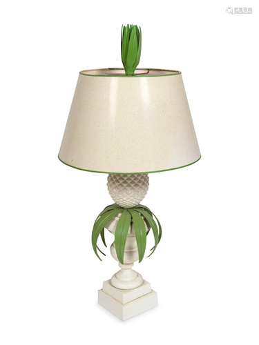 A Tole and Ceramic Pineapple Lamp Height 23 1/…