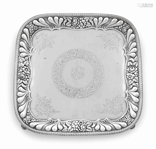 A Tiffany & Co. Silver Footed Square Tray Height 11 x