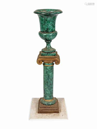 A Faux Malachite Urn and Pedestal Height 40 1/4 i…