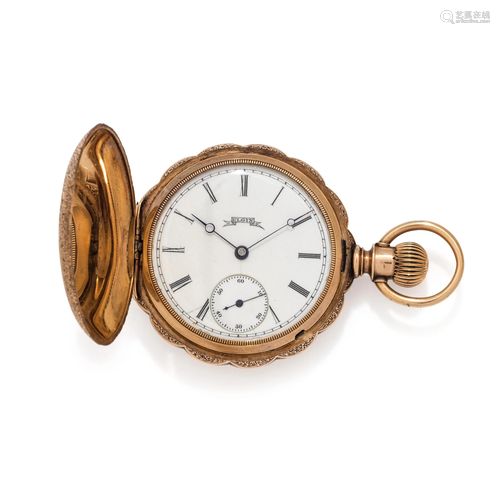 ELGIN, 14K YELLOW GOLD HUNTER CASE POCKET…