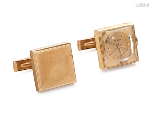 LeCOULTRE, YELLOW GOLD WATCH CUFFLINKS