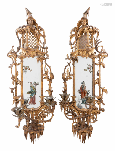 A Pair of Chinese Chippendale Giltwood and