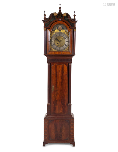 A George III Carved and Figured Mahogany Tall Case