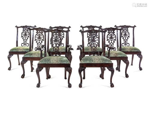 A Set of Eight George III Carved Mahogany Ribbon-Back