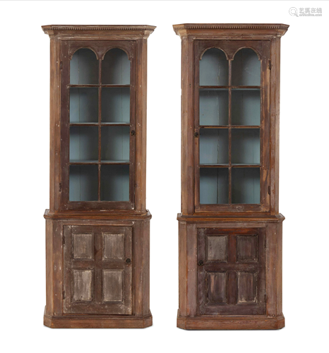 A Pair of Continental Limed Wood Cabinets