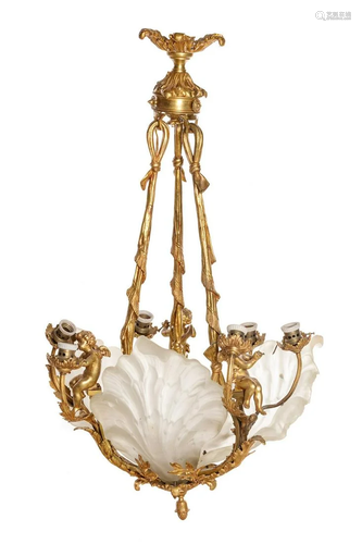 A Louis XV Style Gilt Bronze and Frosted Glass