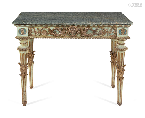 An Italian Neoclassical Green-Painted and Parcel Gilt