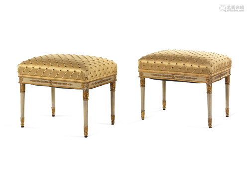 A Pair of Italian White-Painted and Parcel Gilt Carved