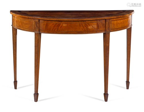 A George III Satinwood and Marquetry Demilune Table