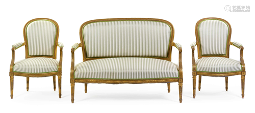 A Louis XVI Style Giltwood Three-Piece Parlor Su…