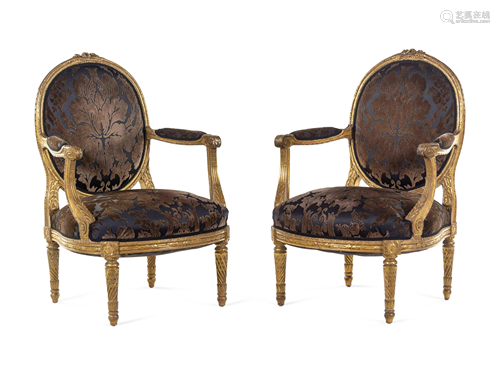 A Pair of Louis XVI Giltwood Fauteuils