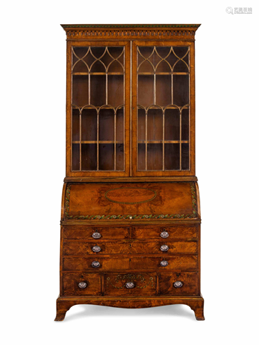 A George III Walnut Veneered and Painted Secretary