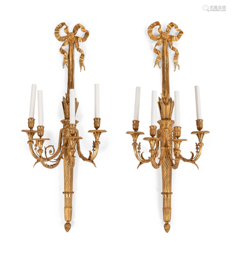 A Pair of Louis XVI Style Gilt Bronze Four-Light Wall