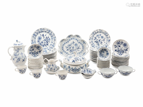 A Meissen Blue Onion Porcelain Dinner Service