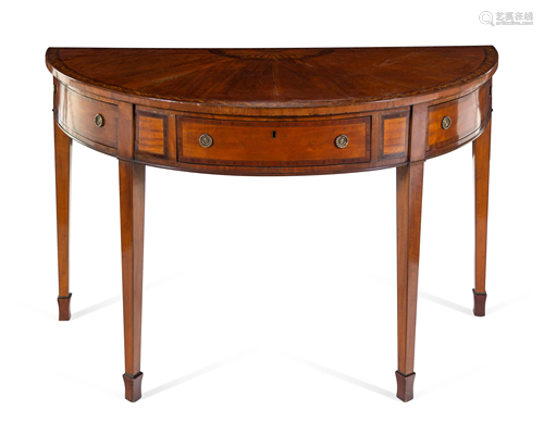 A George III Satinwood and Marquetry Demilune Serving