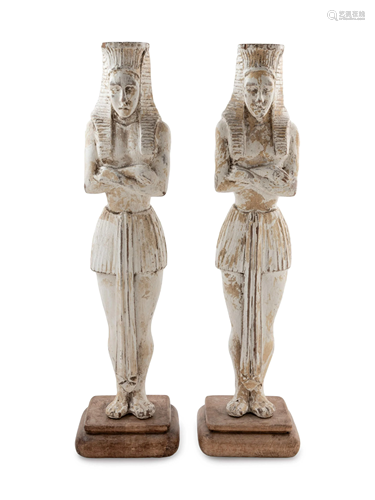 A Pair of Egyptian Revival Painted Caryatids