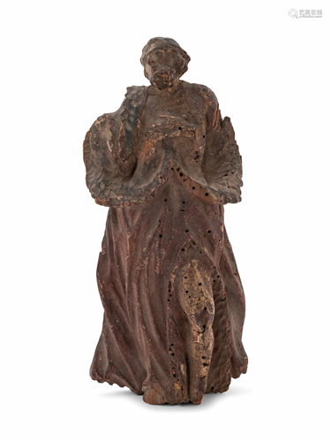 A Continental Carved and Polychromed Wood Figur…