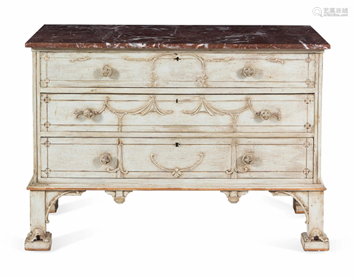 A George III Carved and Painted Marble-Top Commode in