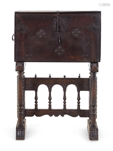 A Spanish Iron Mounted Carved Walnut VargueÃ±