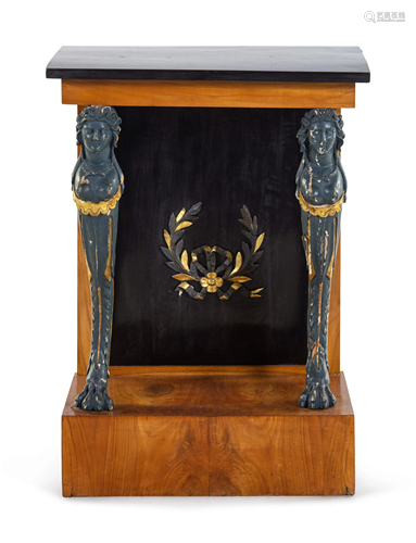 An Empire Style Painted and Parcel Gilt Walnut Console