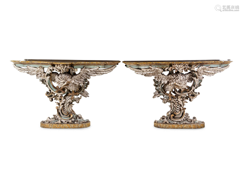 A Pair of George III Style Painted and Parcel Gilt P…