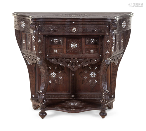 A Syrian Mother-of-Pearl Inlaid Carved Walnut Console