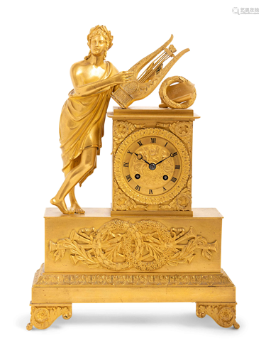 An Empire Gilt Bronze Figural Mantel Clock